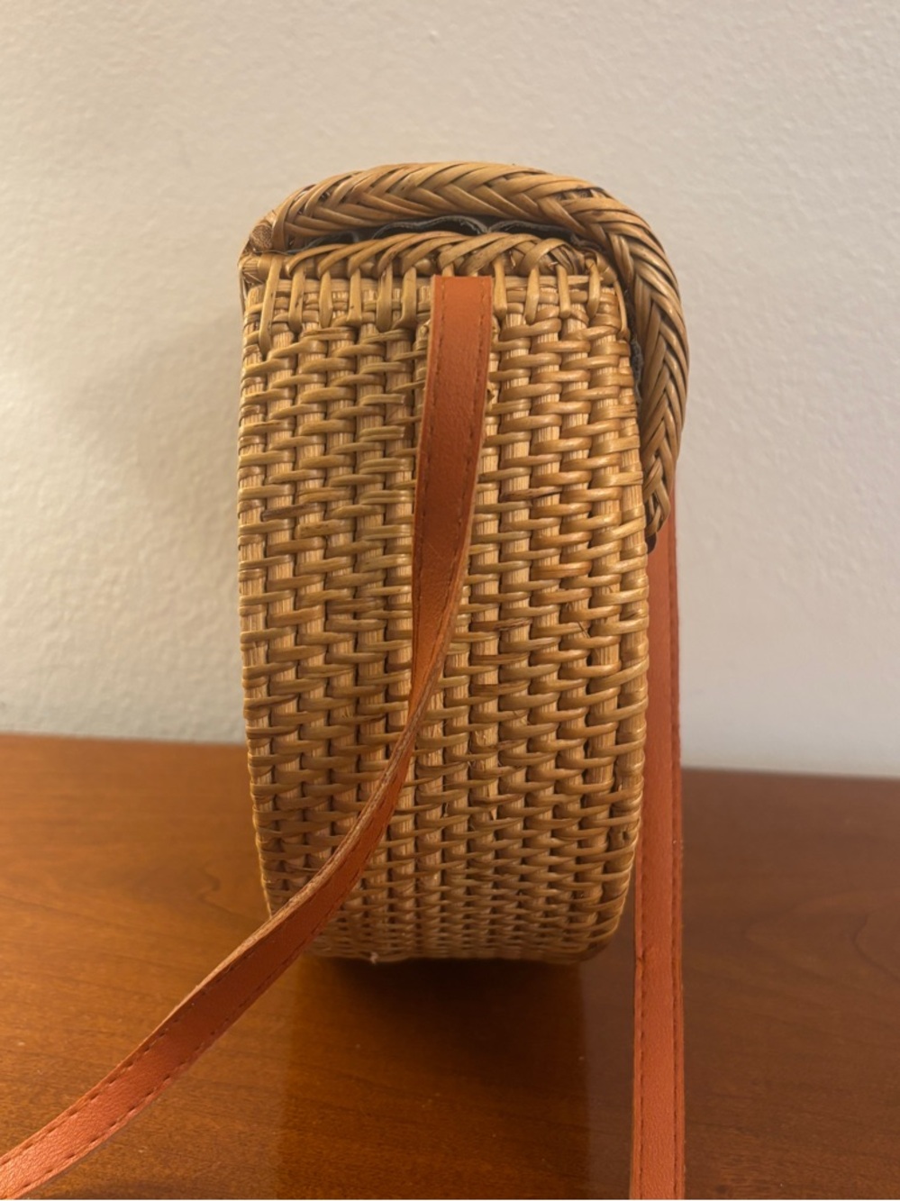 Boho Bali Rattan Crescent Shoulder Bag 100% Rattan Shell - Picture 3 of 14